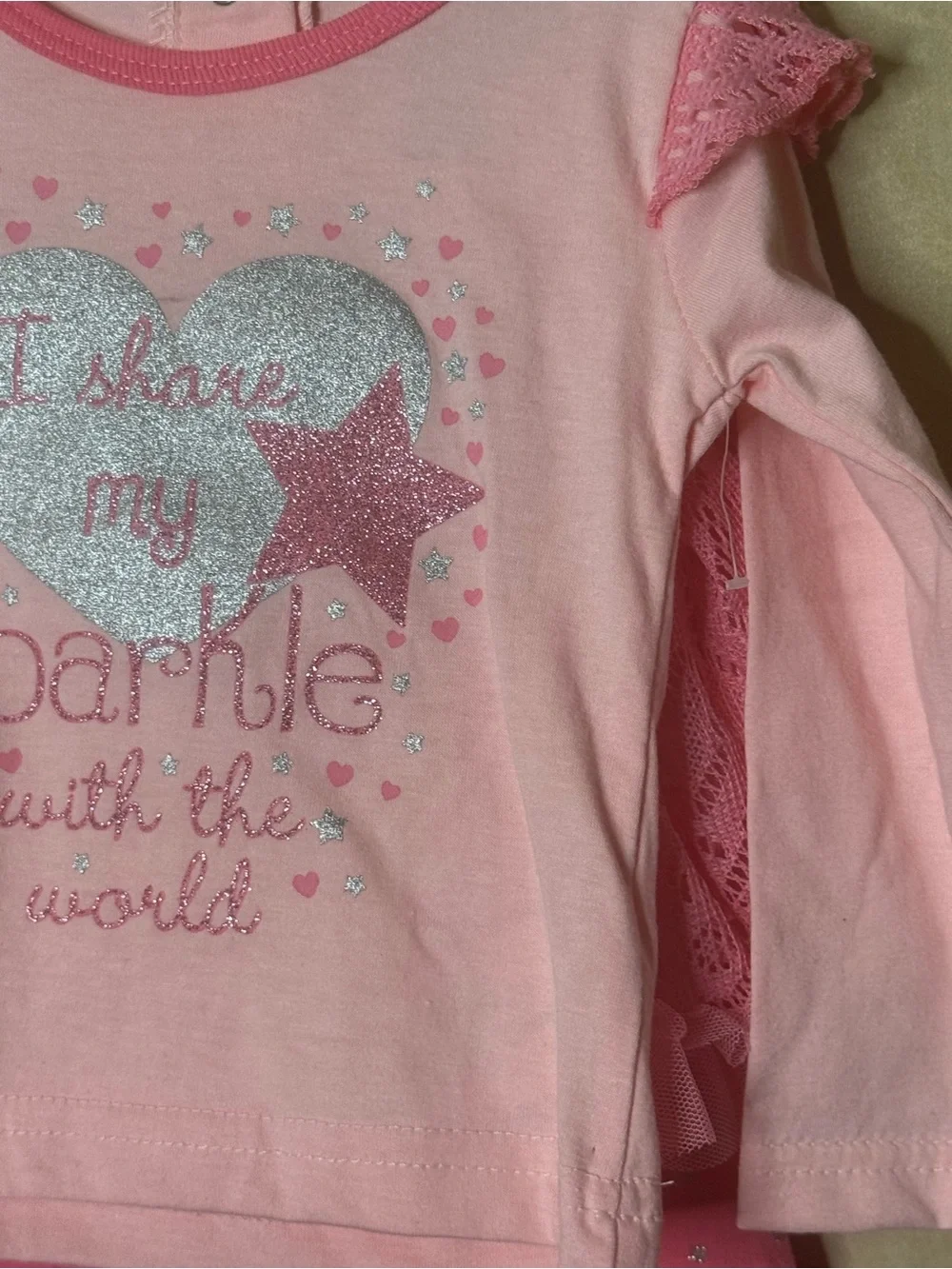 Pink Sparkle Heart Kids Set - Long Sleeve Top & Leggings